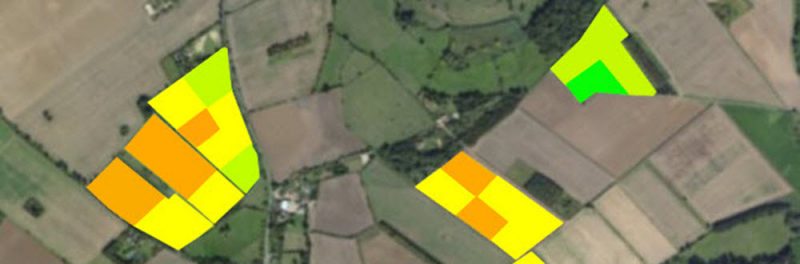 Nutrient map of fields overlaid on Google map in Suffolk